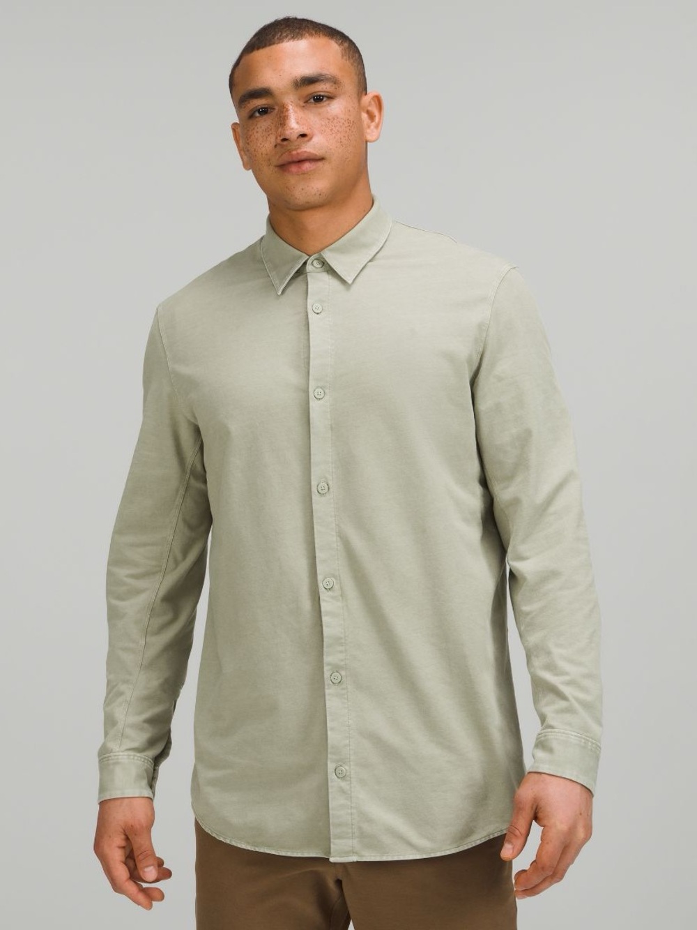 Lululemon Men's Commission Long Sleeve Shirt In Green Fern Enzyme Dye Size Large